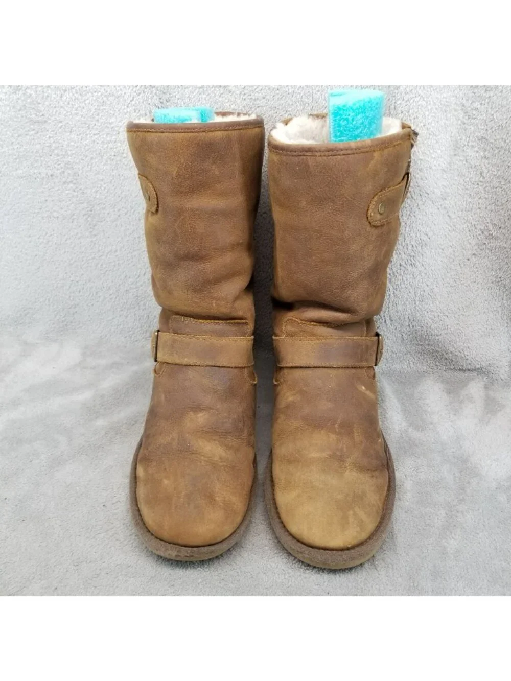 UGG Shoes Womens Size 7 Brown Leather Sutter Buckle Shearling Boots *Read*